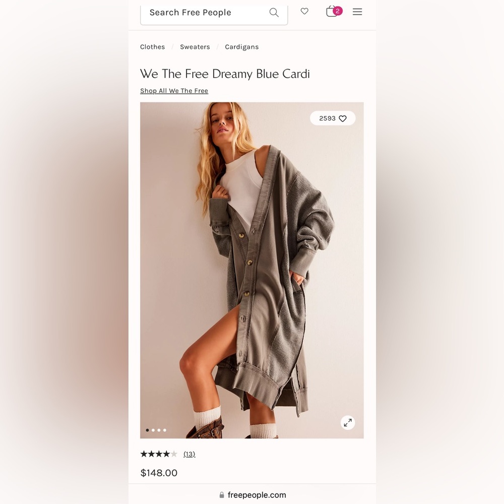 We The Free Dreamy Blue Cardi - free people size small, runs BIG! worn one time